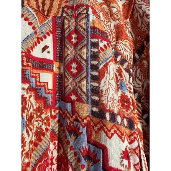 Rachel Zoe Top Womens XS Red Aztec Western Oversized Button Flowy Boho Bohemian - Picture 5 of 8